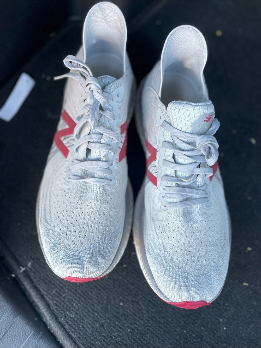 New Balance Men’s White Running Shoes with Pink Accents